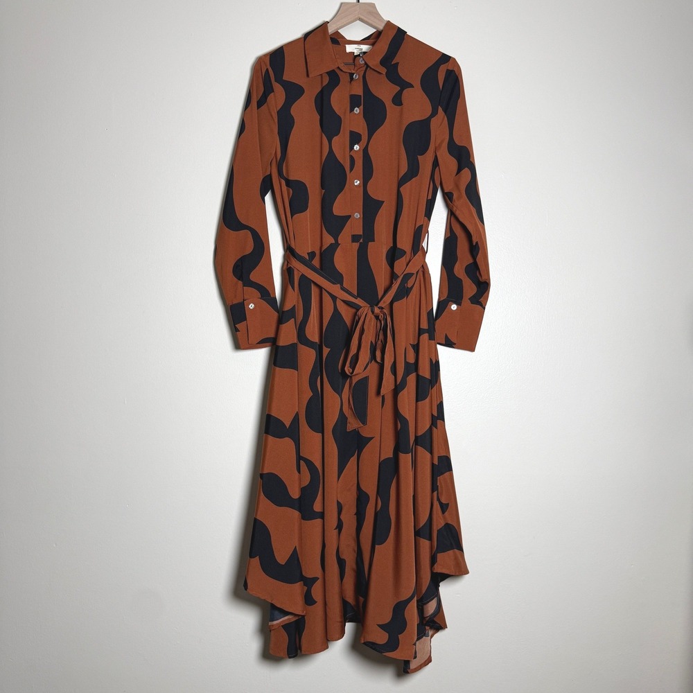 entro Brown and Black Patterned Midi Shirt Dress